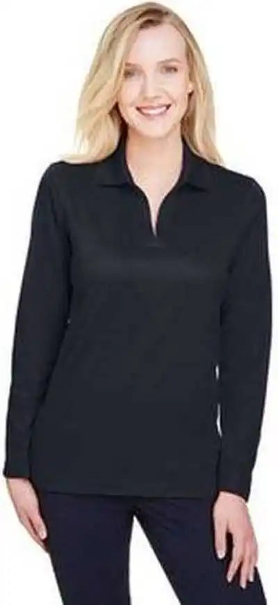 Devon & Jones Dg20lw Crownlux Performance Ladies’ Plaited Long Sleeve Polo Black