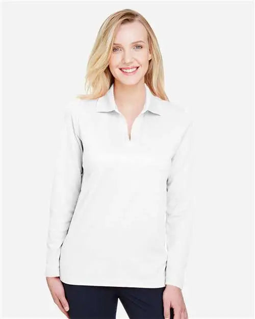 Devon & Jones Dg20lw Women's Crownlux PerformanceÂ® Plaited Long Sleeve Polo - White