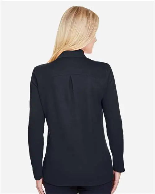Devon & Jones Dg20lw Women's Crownlux PerformanceÂ® Plaited Long Sleeve Polo - Black