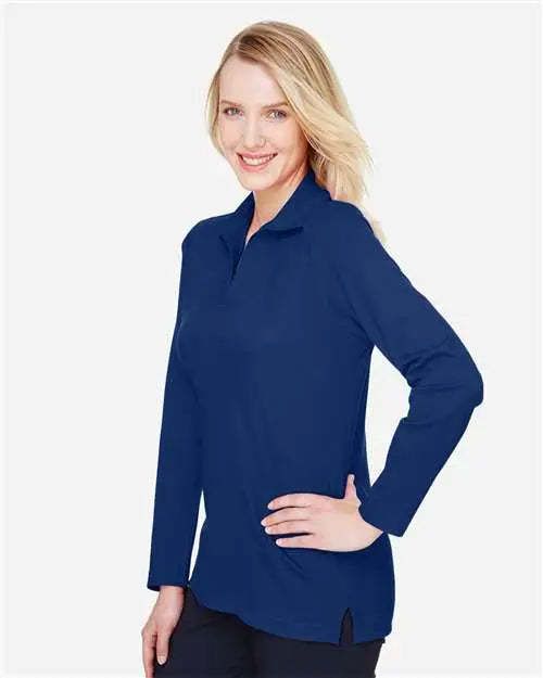 Devon & Jones Dg20lw Women's Crownlux PerformanceÂ® Plaited Long Sleeve Polo - True Royal