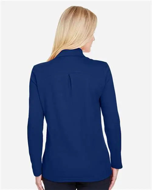 Devon & Jones Dg20lw Women's Crownlux PerformanceÂ® Plaited Long Sleeve Polo - True Royal