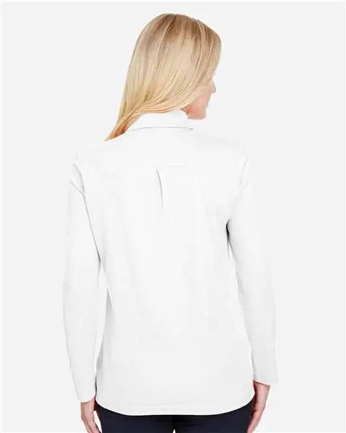 Devon & Jones Dg20lw Women's Crownlux PerformanceÂ® Plaited Long Sleeve Polo - White