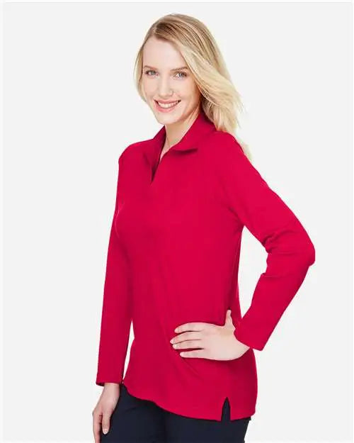 Devon & Jones Dg20lw Women’s Crownlux Performanceâ Plaited Long Sleeve Polo - Red
