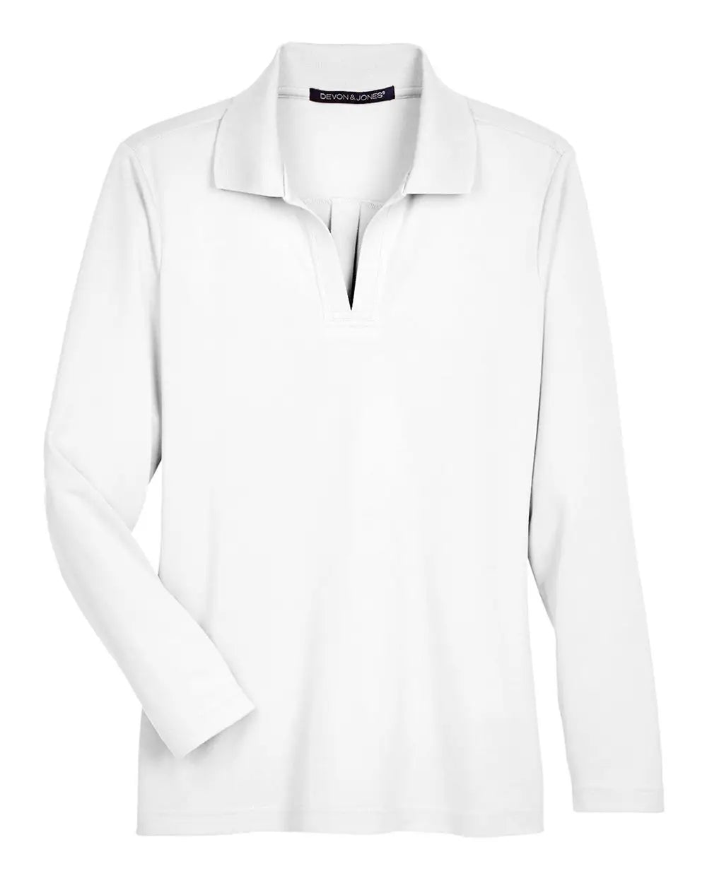 Devon & Jones Dg20lw Women’s Crownlux Performanceâ Plaited Long Sleeve Polo - White