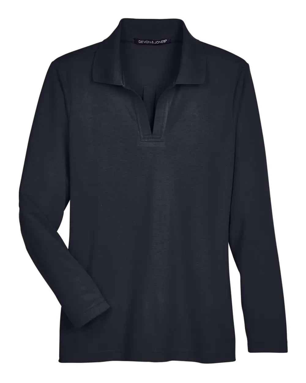 Devon & Jones Dg20lw Women’s Crownlux Performanceâ Plaited Long Sleeve Polo - Black