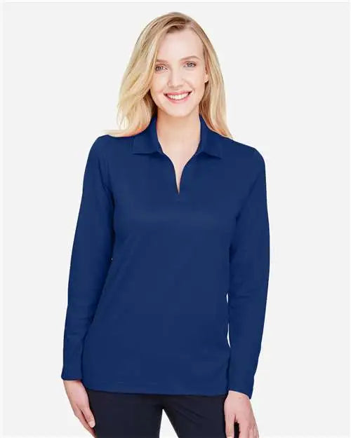 Devon & Jones Dg20lw Women’s Crownlux Performanceâ Plaited Long Sleeve Polo - True Royal
