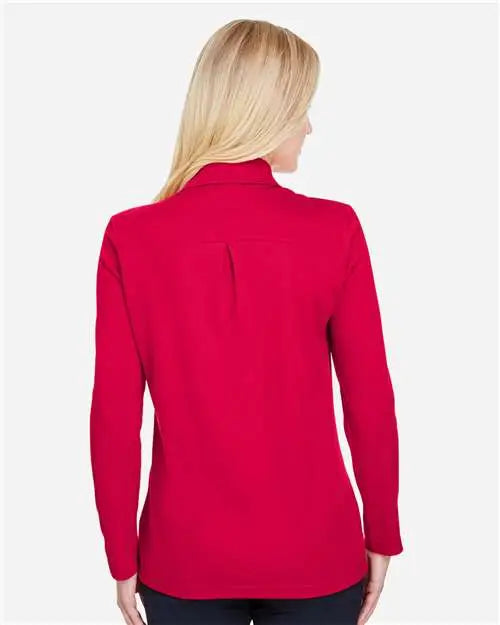 Devon & Jones Dg20lw Women’s Crownlux Performanceâ Plaited Long Sleeve Polo - Red