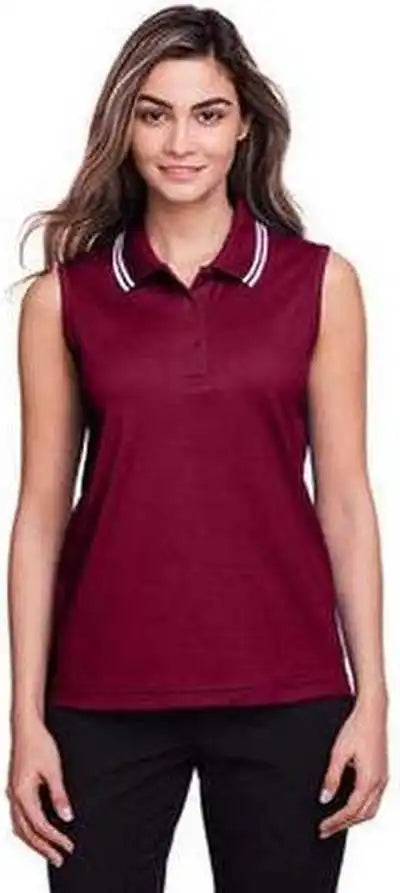 Devon & Jones Dg20sw Ladies’ Crownlux Performance Plaited Tipped Sleeveless Polo - Burgundy White