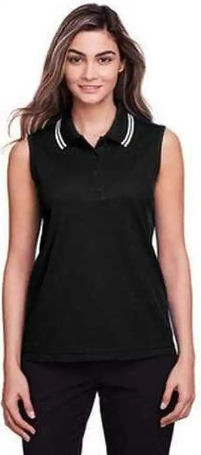 Devon &amp; Jones Dg20sw Ladies’ Crownlux Performance Plaited Tipped Sleeveless Polo Black White