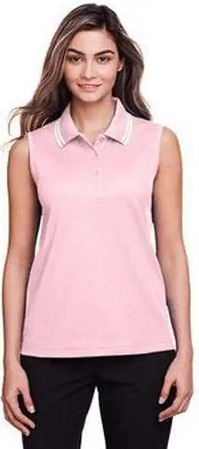 Devon & Jones Dg20sw Ladies’ Crownlux Performance Plaited Tipped Sleeveless Polo Pink White