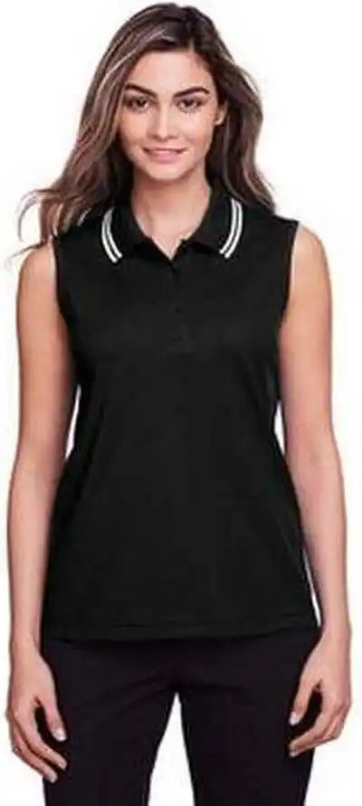 Devon &amp; Jones Dg20sw Ladies’ Crownlux Performance Plaited Tipped Sleeveless Polo Black White