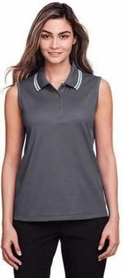Devon & Jones Dg20sw Ladies’ Crownlux Performance Plaited Tipped Sleeveless Polo Graphite White