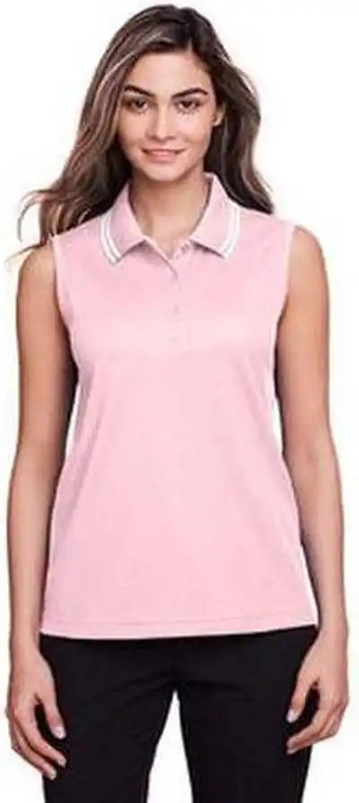 Devon & Jones Dg20sw Ladies’ Crownlux Performance Plaited Tipped Sleeveless Polo Pink White