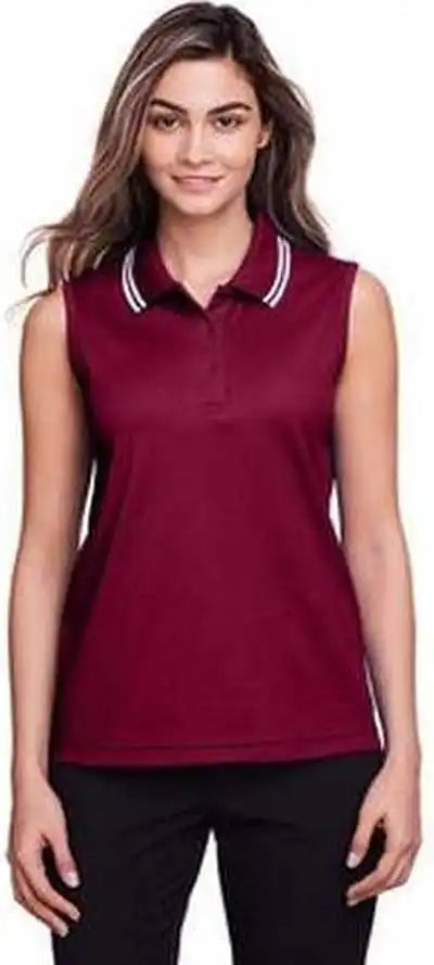 Devon & Jones Dg20sw Ladies’ Crownlux Performance Plaited Tipped Sleeveless Polo - Burgundy White