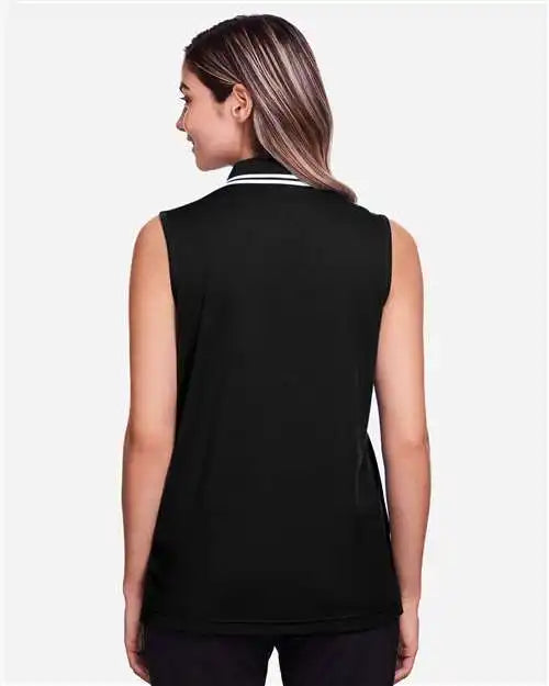 Devon &amp; Jones Dg20sw Women’s Crownlux Performance® Plaited Tipped Sleeveless Polo - Black White