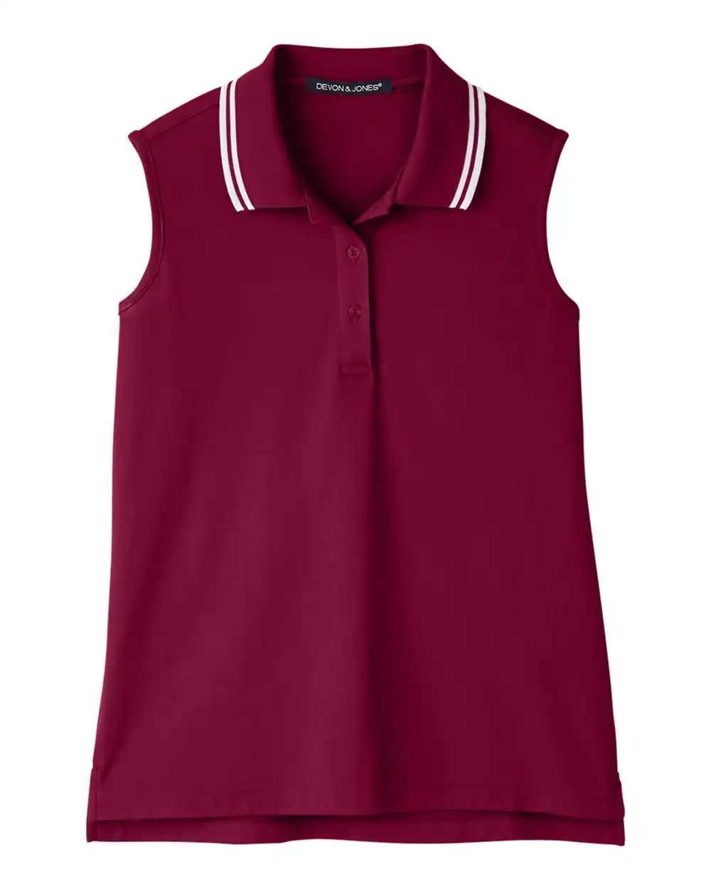 Devon & Jones Dg20sw Women’s Crownlux Performance® Plaited Tipped Sleeveless Polo - Burgundy White - Burgundy/ / Xs