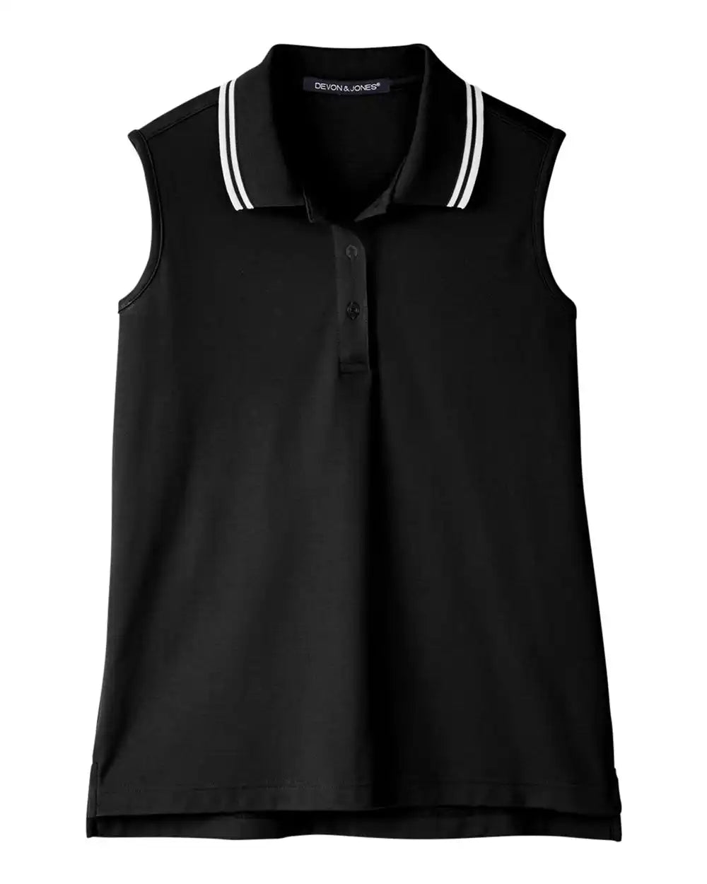 Devon & Jones Dg20sw Women’s Crownlux Performance® Plaited Tipped Sleeveless Polo - Black White - Black/ / Xs