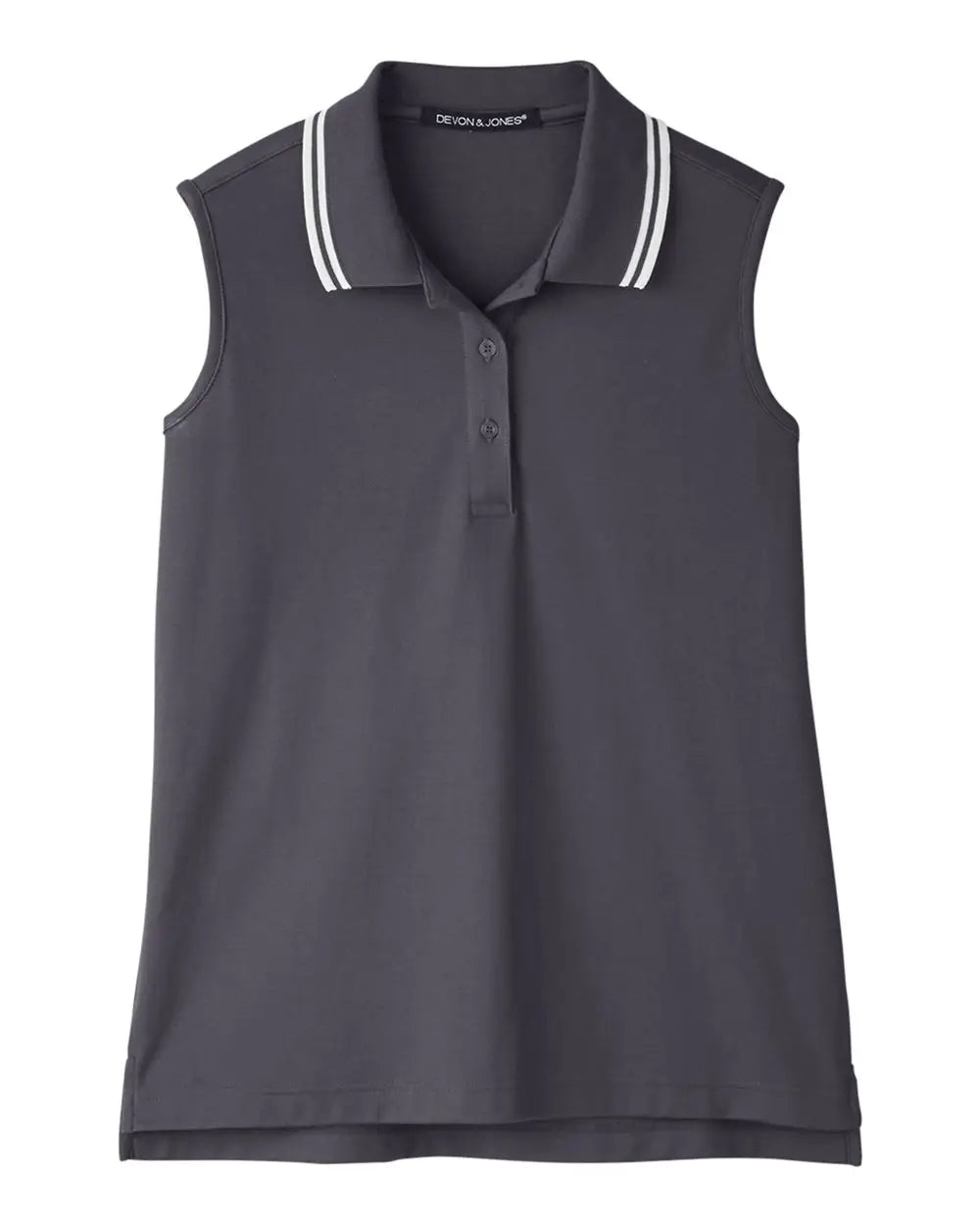 Devon & Jones Dg20sw Women’s Crownlux Performanceâ Plaited Tipped Sleeveless Polo - Graphite White