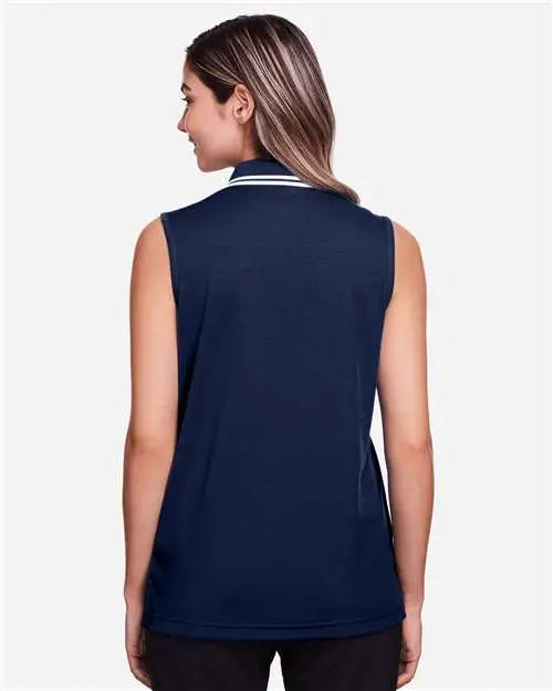 Devon & Jones Dg20sw Women’s Crownlux Performanceâ Plaited Tipped Sleeveless Polo - Navy White