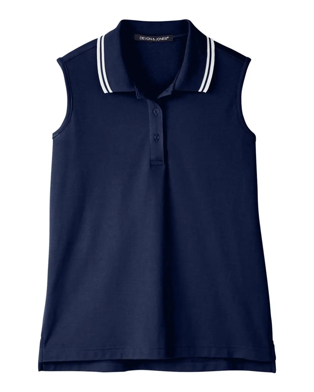 Devon & Jones Dg20sw Women’s Crownlux Performanceâ Plaited Tipped Sleeveless Polo - Navy White