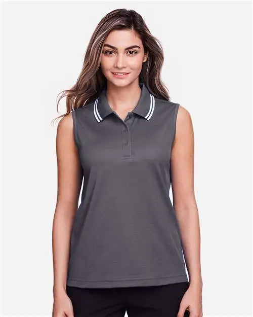 Devon & Jones Dg20sw Women’s Crownlux Performanceâ Plaited Tipped Sleeveless Polo - Graphite White