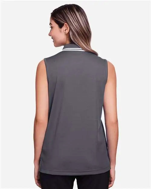 Devon & Jones Dg20sw Women’s Crownlux Performanceâ Plaited Tipped Sleeveless Polo - Graphite White