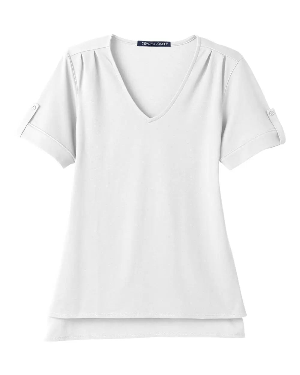 Devon & Jones Dg20wb Women’s Crownlux Performance Plaited Rolled Sleeve Shirt - White