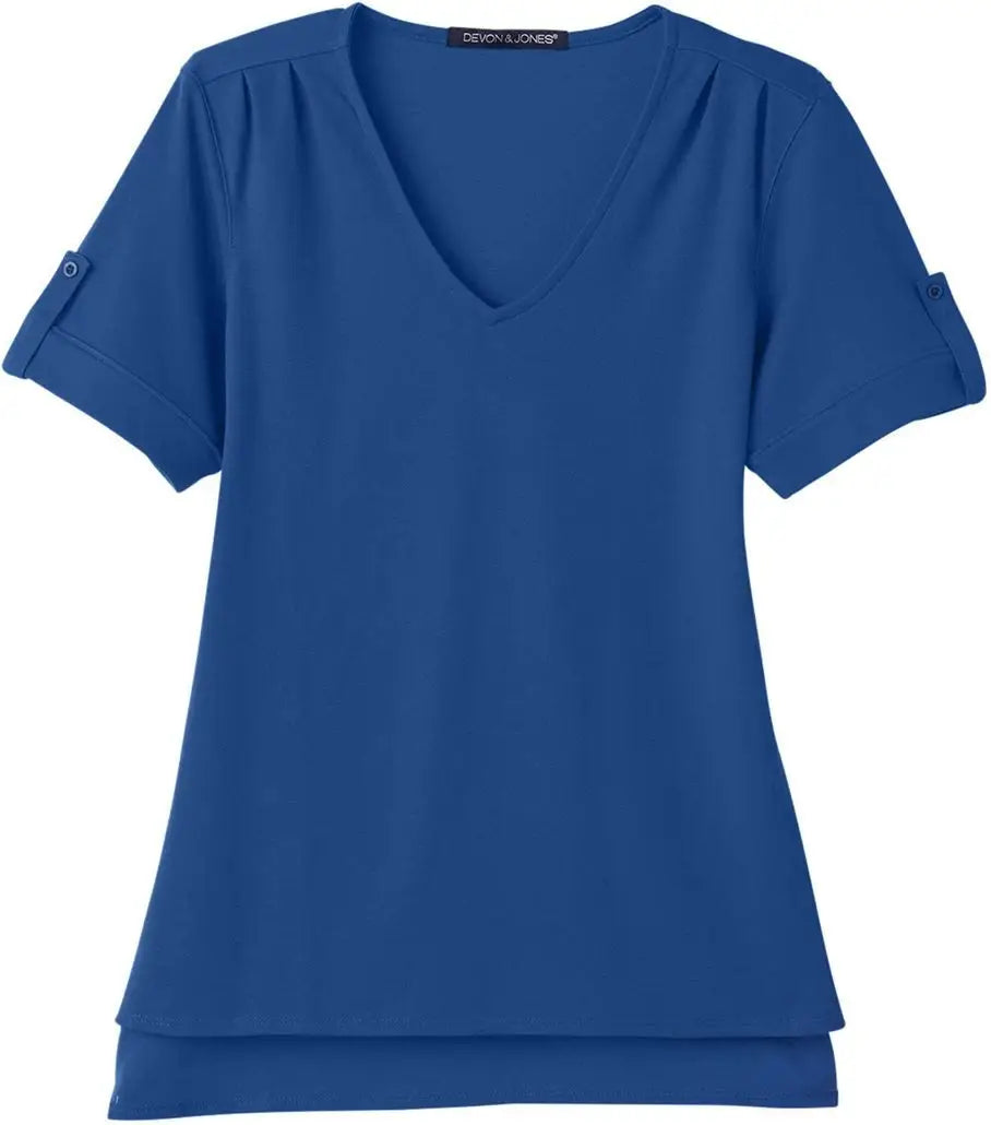 Devon & Jones Dg20wb Women's Crownlux Performance Plaited Rolled Sleeve Shirt - True Royal - Ladies Xs