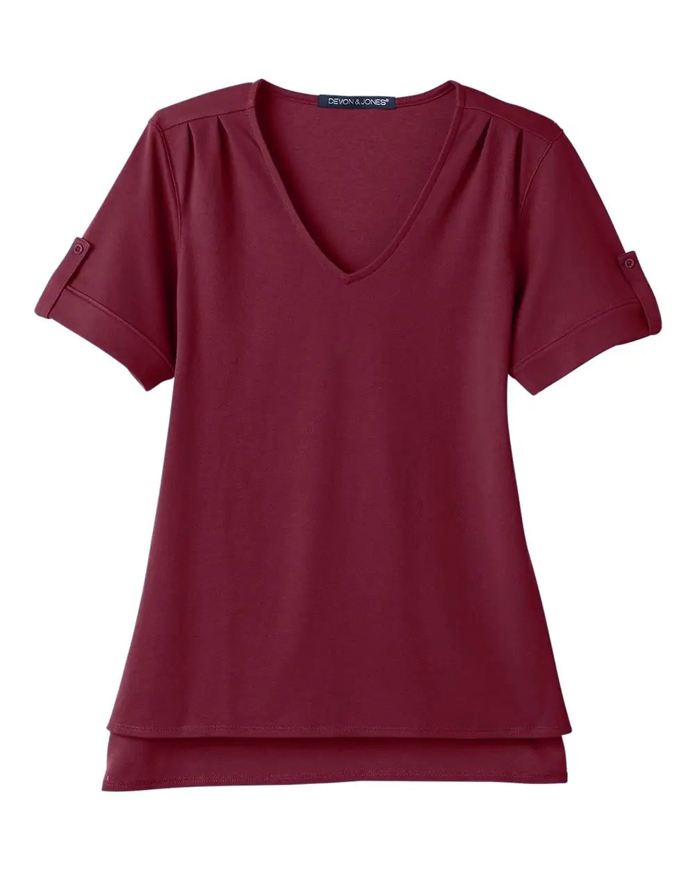 Devon & Jones Dg20wb Women's Crownlux Performance Plaited Rolled Sleeve Shirt - Burgundy - Ladies Xs