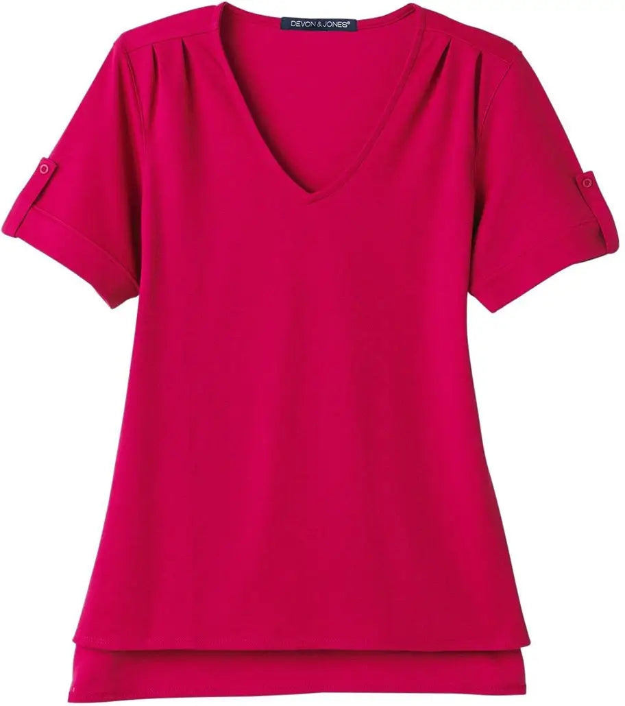 Devon & Jones Dg20wb Women's Crownlux Performance Plaited Rolled Sleeve Shirt - Red - Ladies Xs