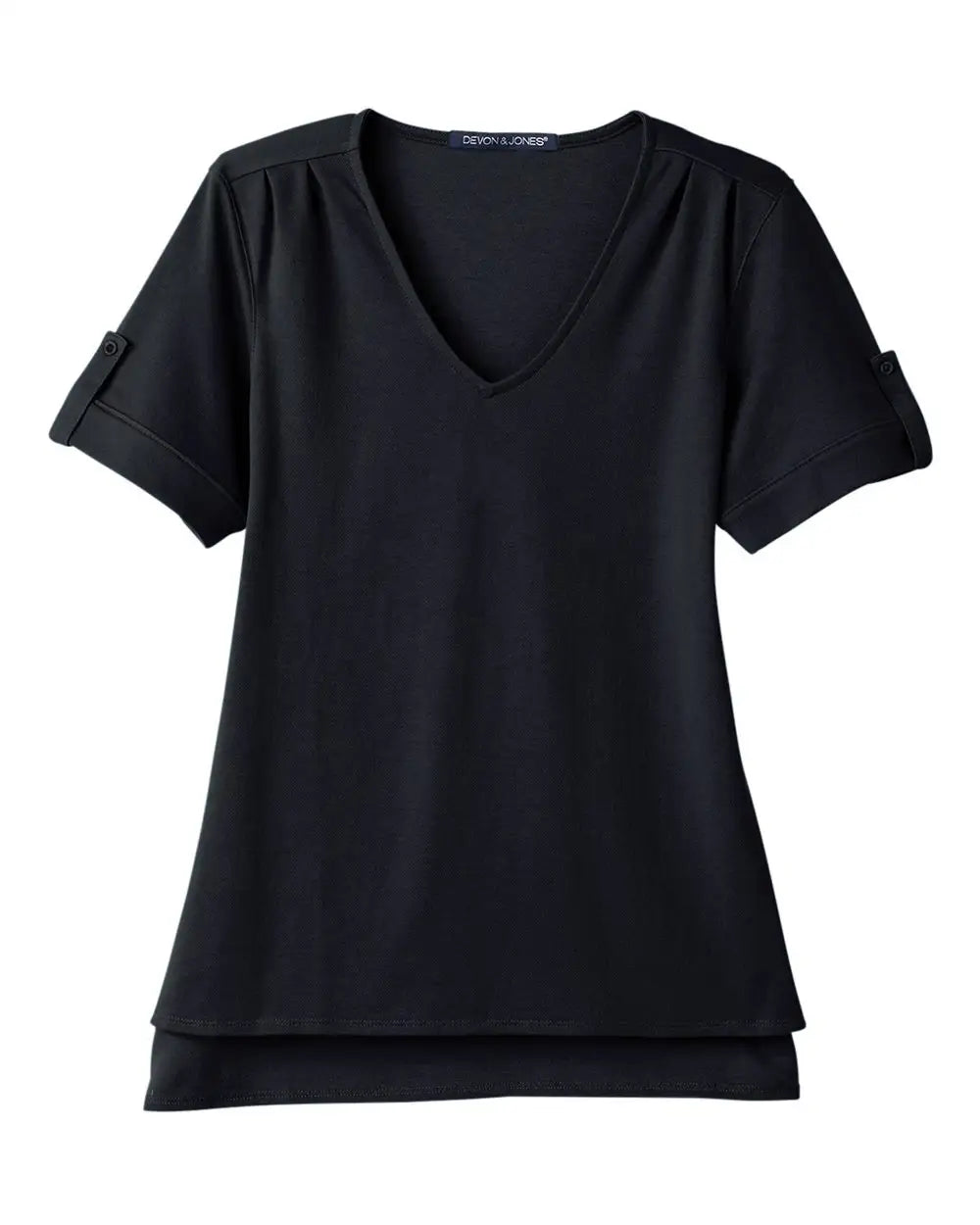 Devon & Jones Dg20wb Women's Crownlux Performance Plaited Rolled Sleeve Shirt - Black - Ladies Xs