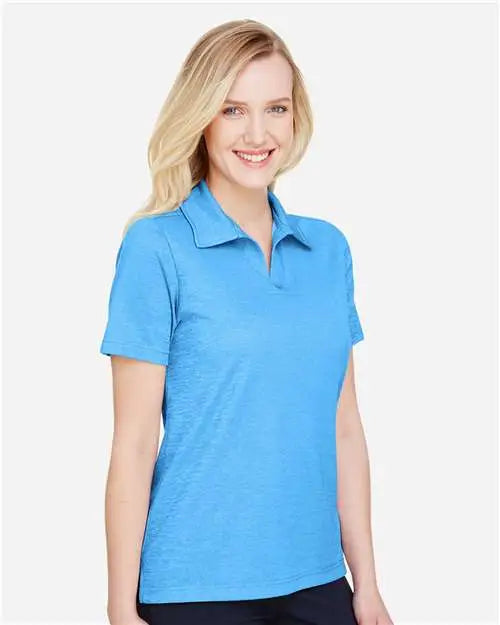 Devon & Jones Dg22w Women’s Crownlux Performanceâ Address Melange Polo - Ocean Blue Heather
