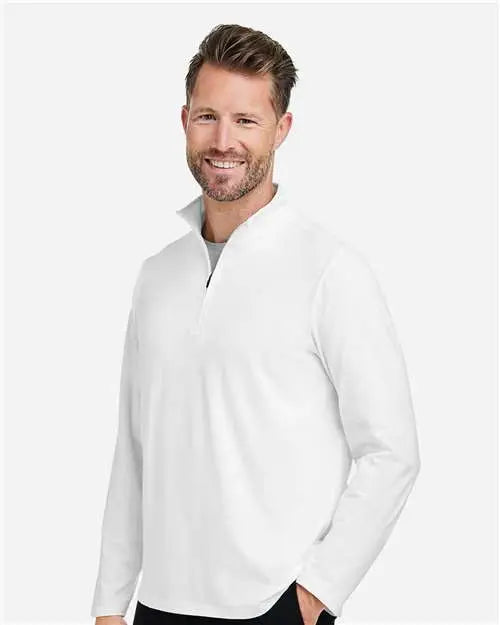 Devon & Jones Dg425 Men's Raleigh Stretch Quarter-zip Pullover - White