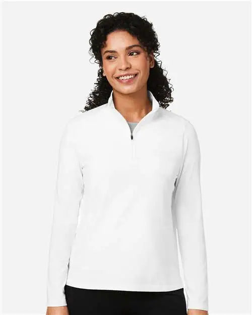 Devon & Jones Dg425w Women's Raleigh Stretch Quarter-zip Pullover - White