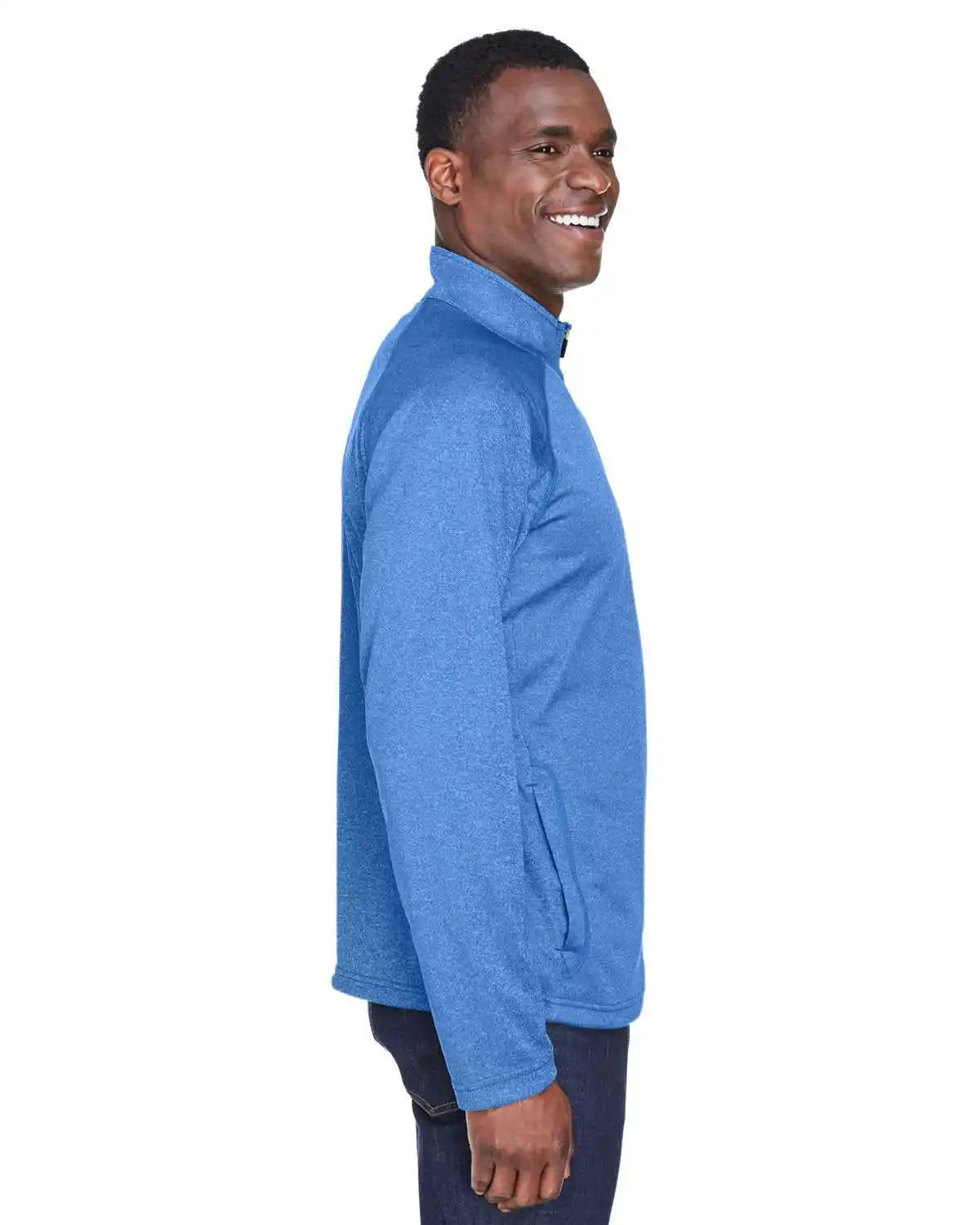 Devon & Jones Dg440 Men’s Stretch Tech-shell Compass Quarter-zip - French Blue Heather - Navy / Adult 4xl