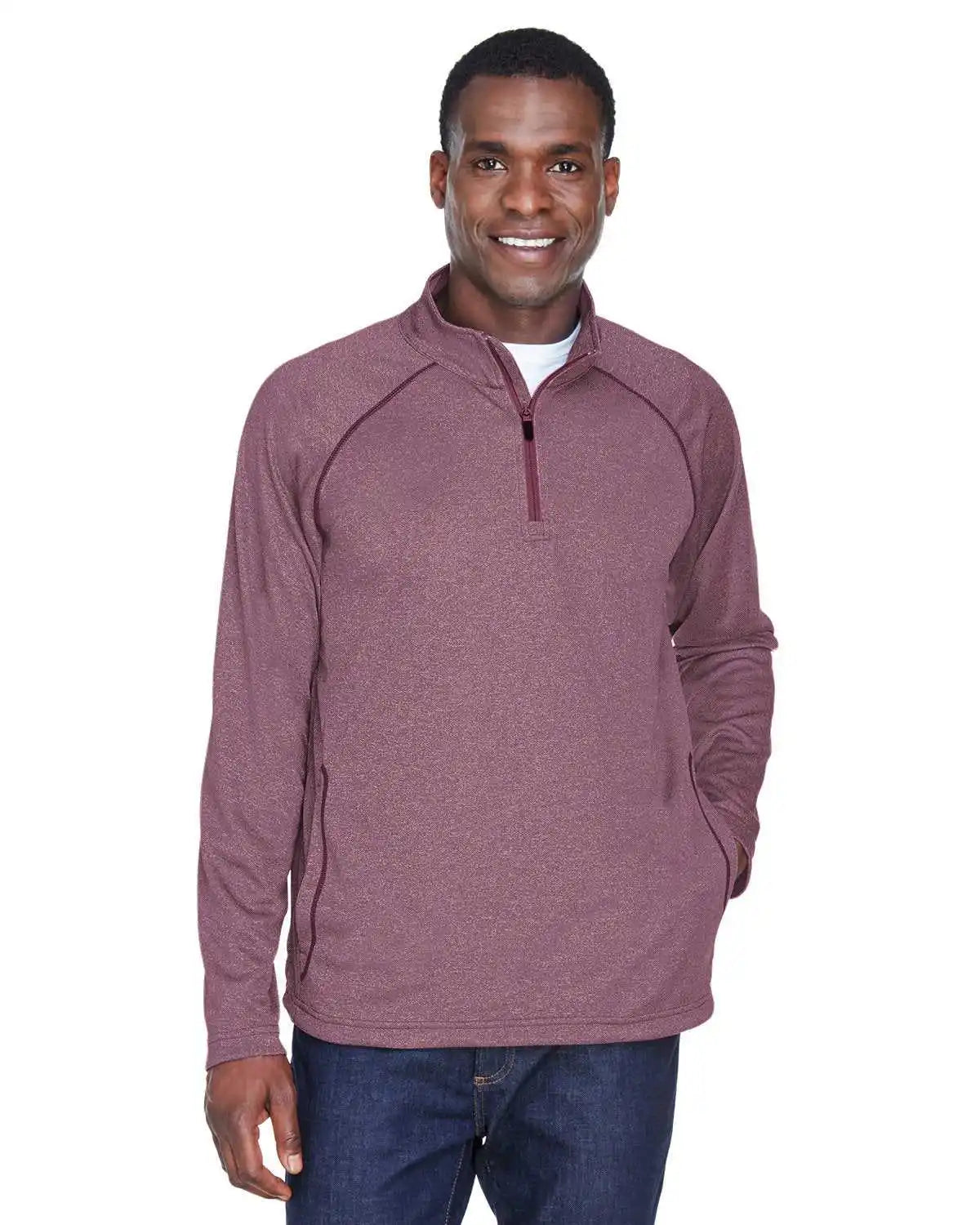 Devon &amp; Jones Dg440 Men’s Stretch Tech-shell Compass Quarter-zip - Burgundy Heather - Maroon / Adult s