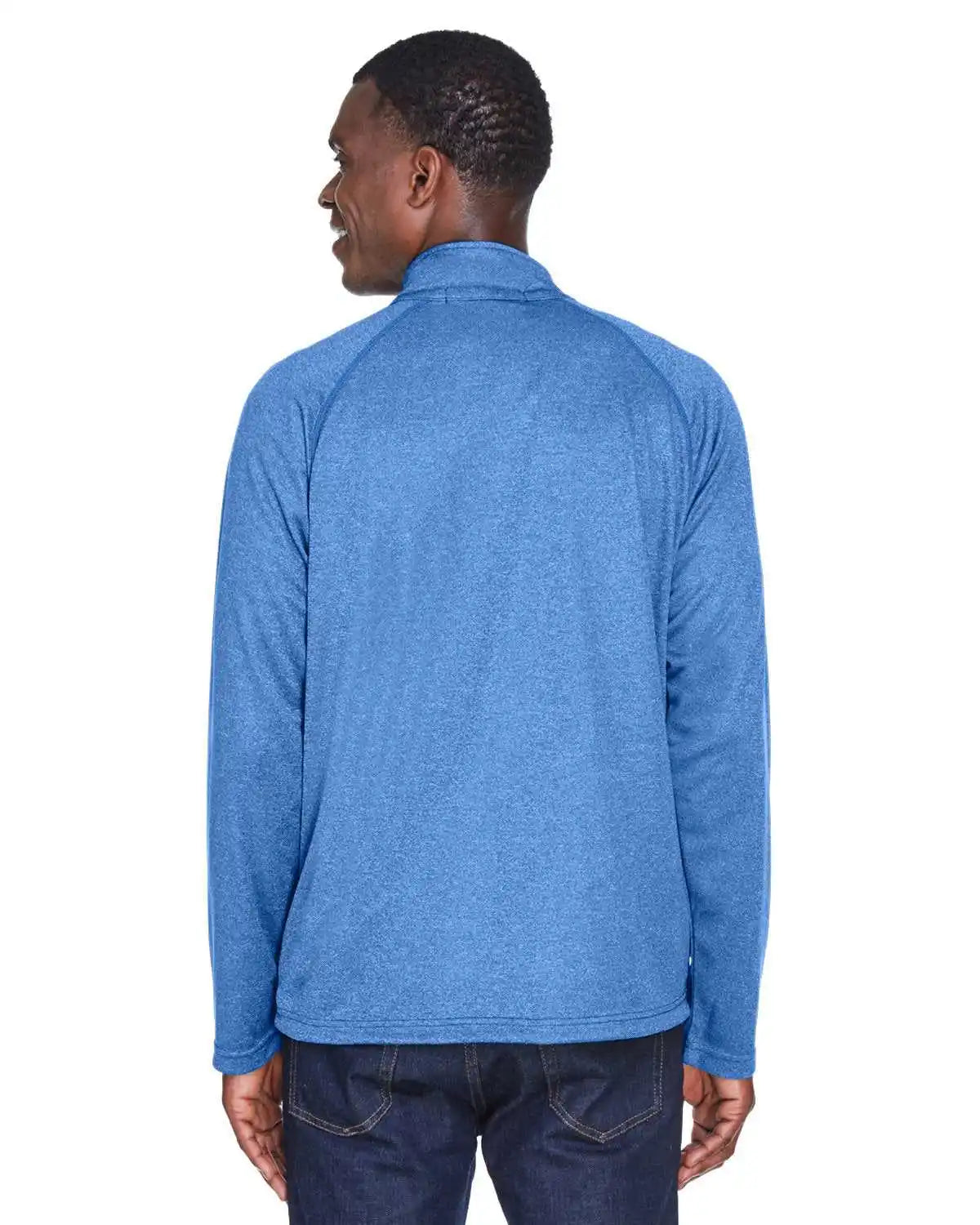 Devon &amp; Jones Dg440 Men’s Stretch Tech-shell Compass Quarter-zip - French Blue Heather - Navy / Adult 4xl