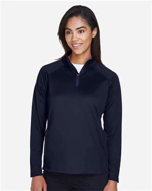 Devon & Jones Dg440w Women’s Stretch Tech-shellâ Compass Quarter-zip Pullover - Navy