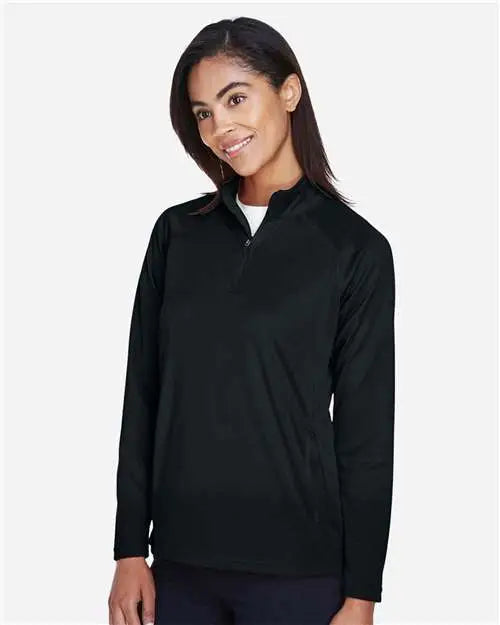 Devon & Jones Dg440w Women’s Stretch Tech-shellâ Compass Quarter-zip Pullover - Black