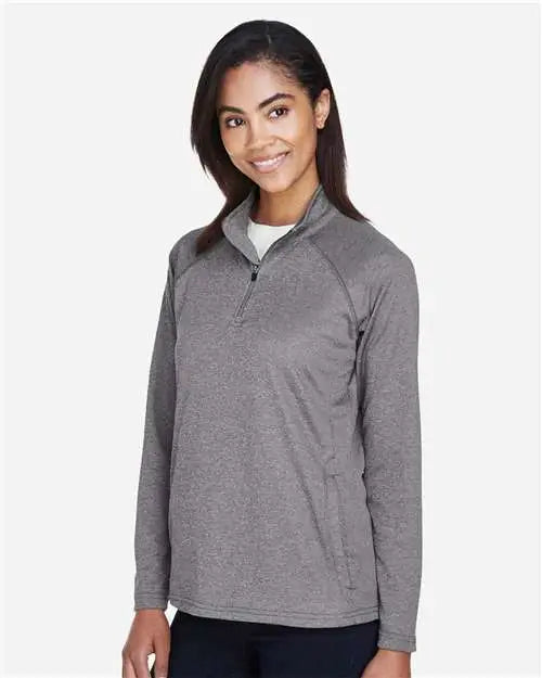 Devon & Jones Dg440w Women’s Stretch Tech-shellâ Compass Quarter-zip Pullover - Dark Grey Heather