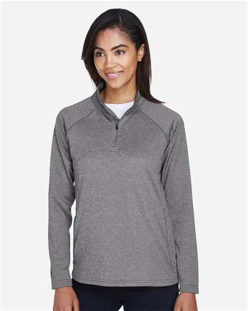 Devon & Jones Dg440w Women’s Stretch Tech-shellâ Compass Quarter-zip Pullover - Dark Grey Heather