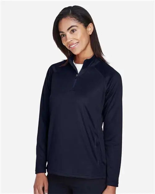Devon & Jones Dg440w Women’s Stretch Tech-shellâ Compass Quarter-zip Pullover - Navy