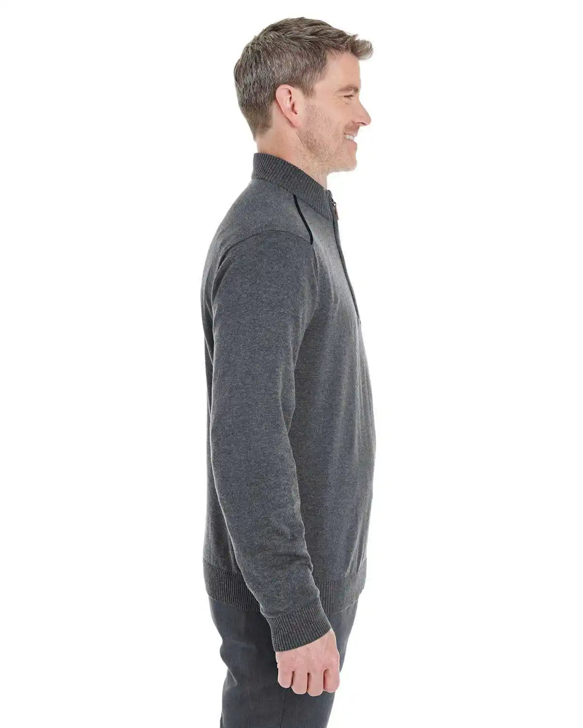 Devon &amp; Jones Dg478 Men’s Manchester Fully-fashioned Quarter-zip Sweater - Dark Gray Heather Black