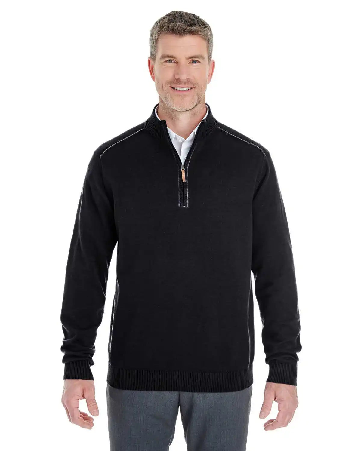 Devon &amp; Jones Dg478 Men’s Manchester Fully-fashioned Quarter-zip Sweater - Black Graphite