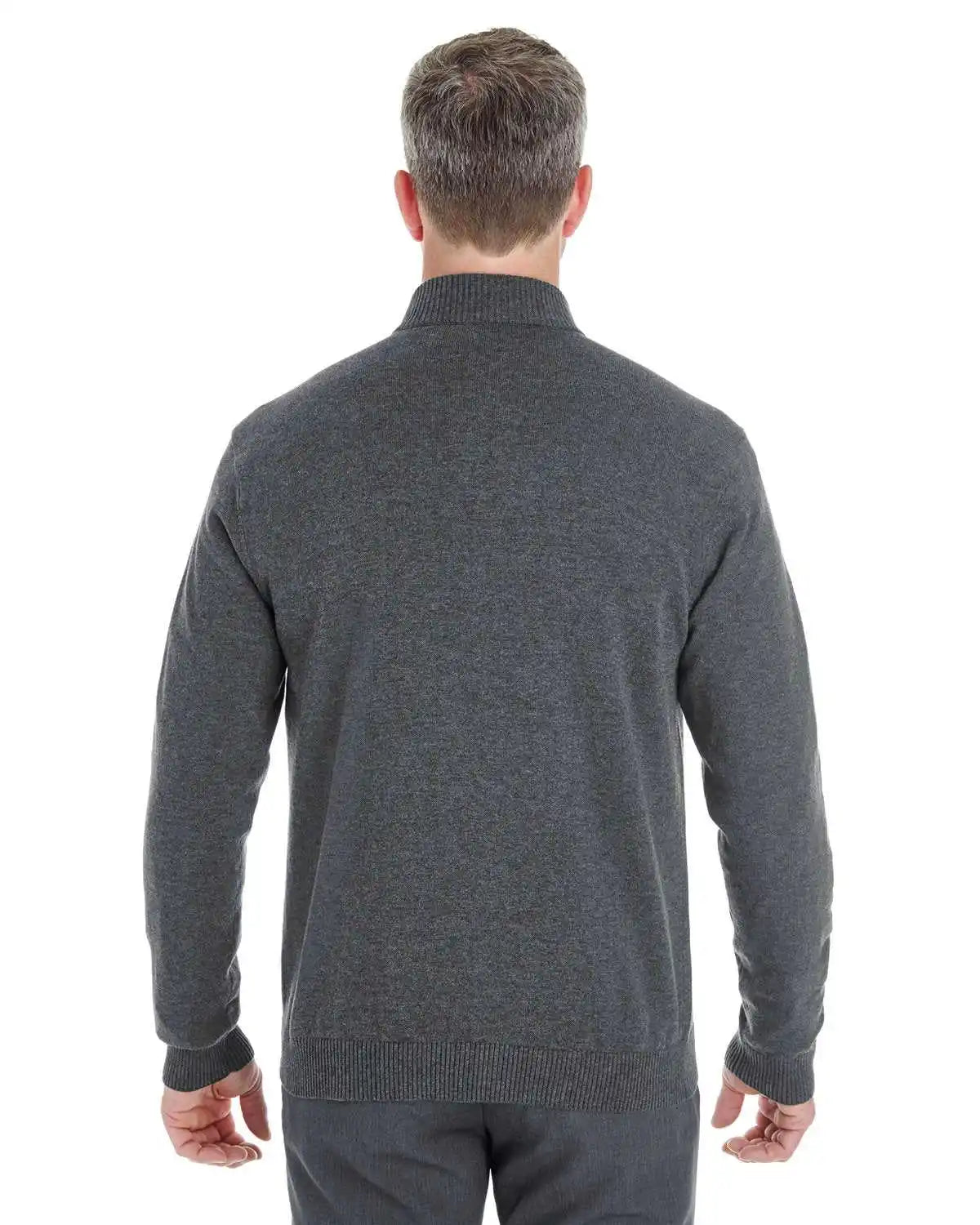 Devon &amp; Jones Dg478 Men’s Manchester Fully-fashioned Quarter-zip Sweater - Dark Gray Heather Black
