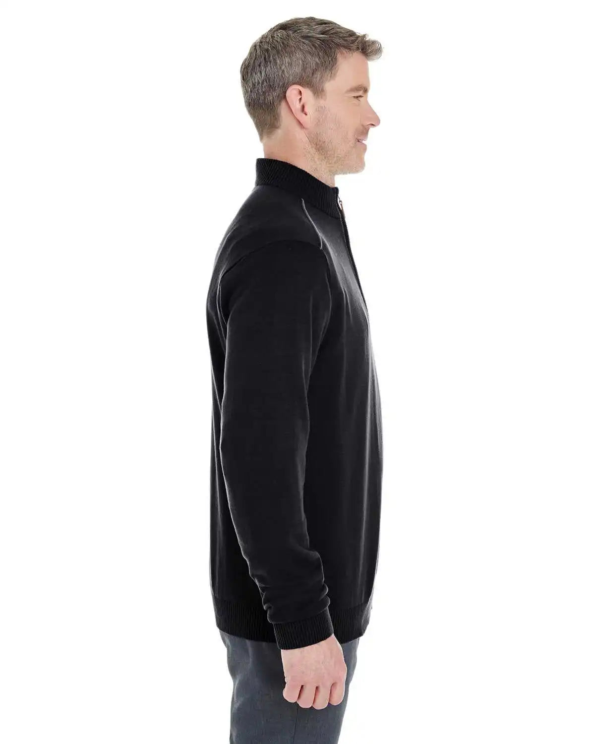 Devon &amp; Jones Dg478 Men’s Manchester Fully-fashioned Quarter-zip Sweater - Black Graphite
