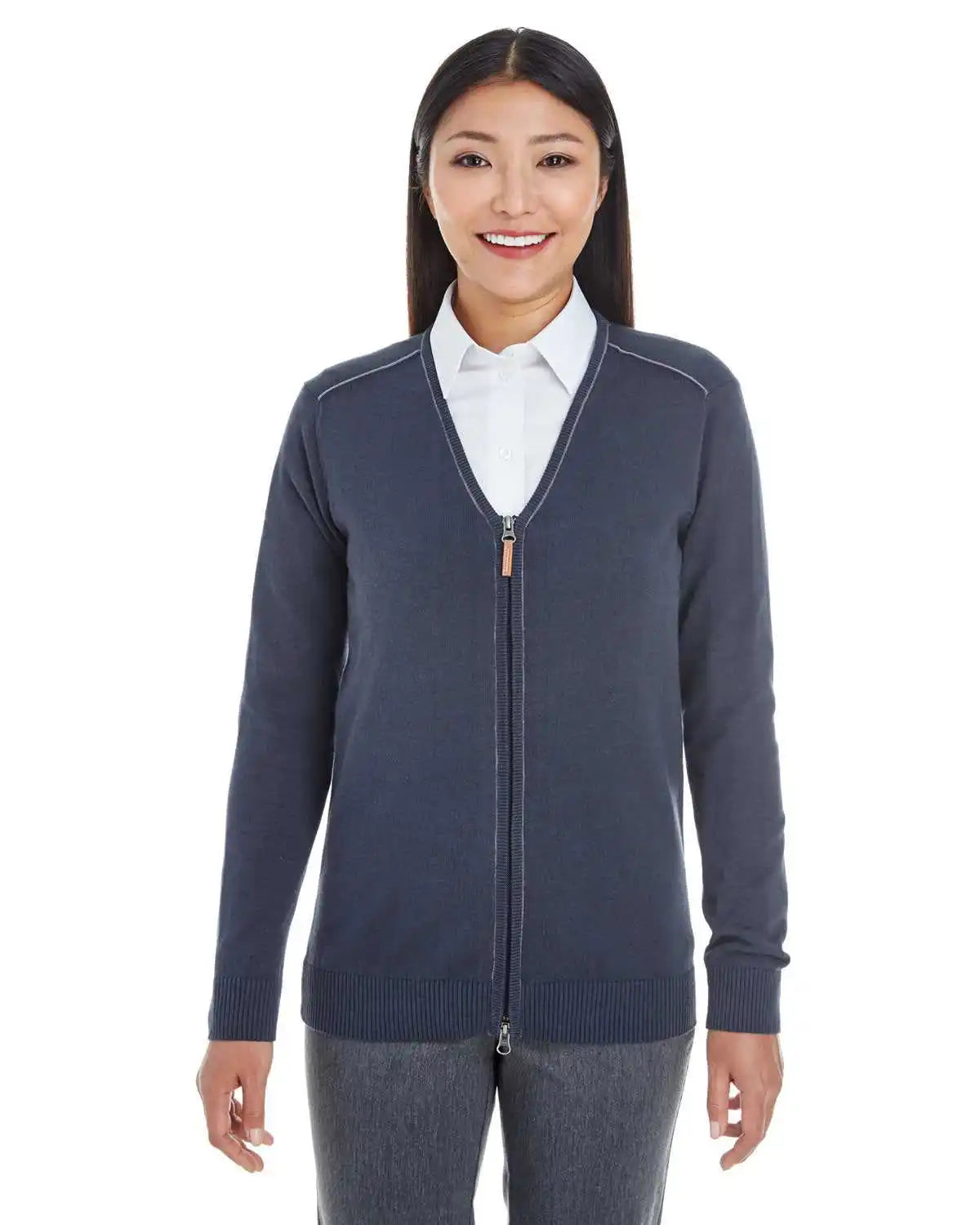 Devon & Jones Dg478w Ladies’ Manchester Fully-fashioned Full-zip Cardigan Sweater - Navy Graphite