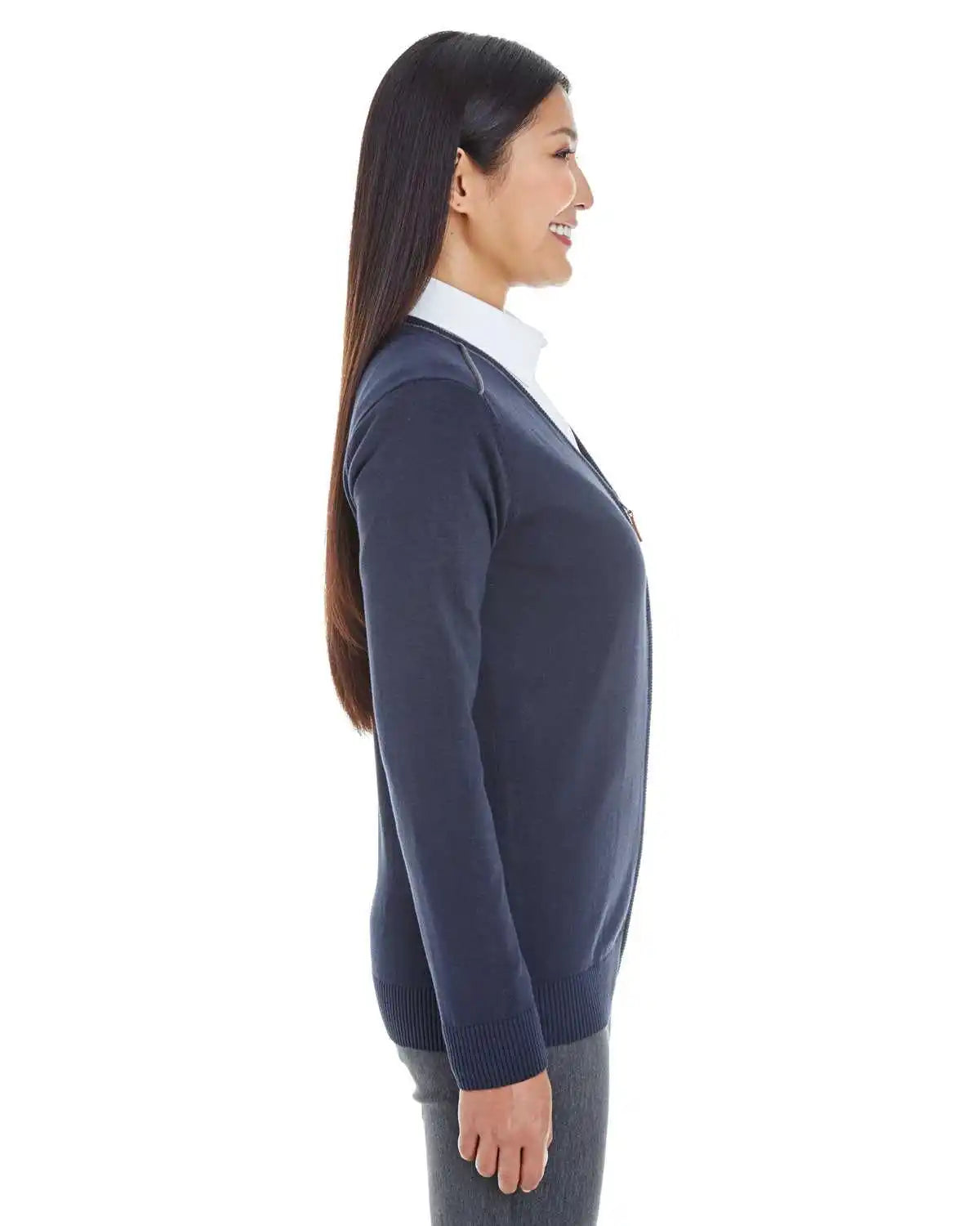 Devon & Jones Dg478w Ladies’ Manchester Fully-fashioned Full-zip Cardigan Sweater - Navy Graphite