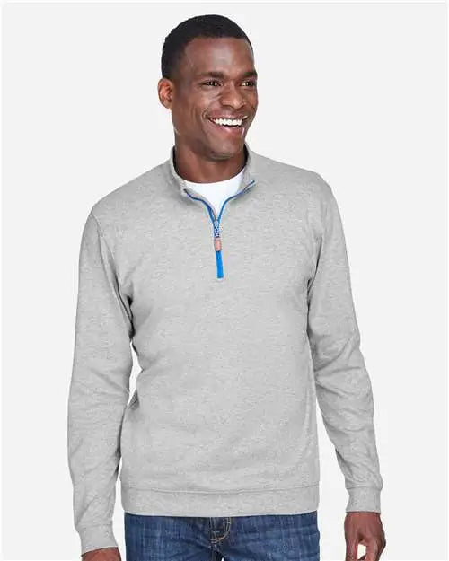 Devon & Jones Dg479 Men’s Drytec20â„¢ Performance Quarter-zip Pullover - Grey Heather h French Blue