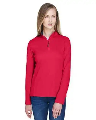 Devon &amp; Jones Dg479w Ladies’ Drytec20 Performance Quarter Zip Redark Navy Red